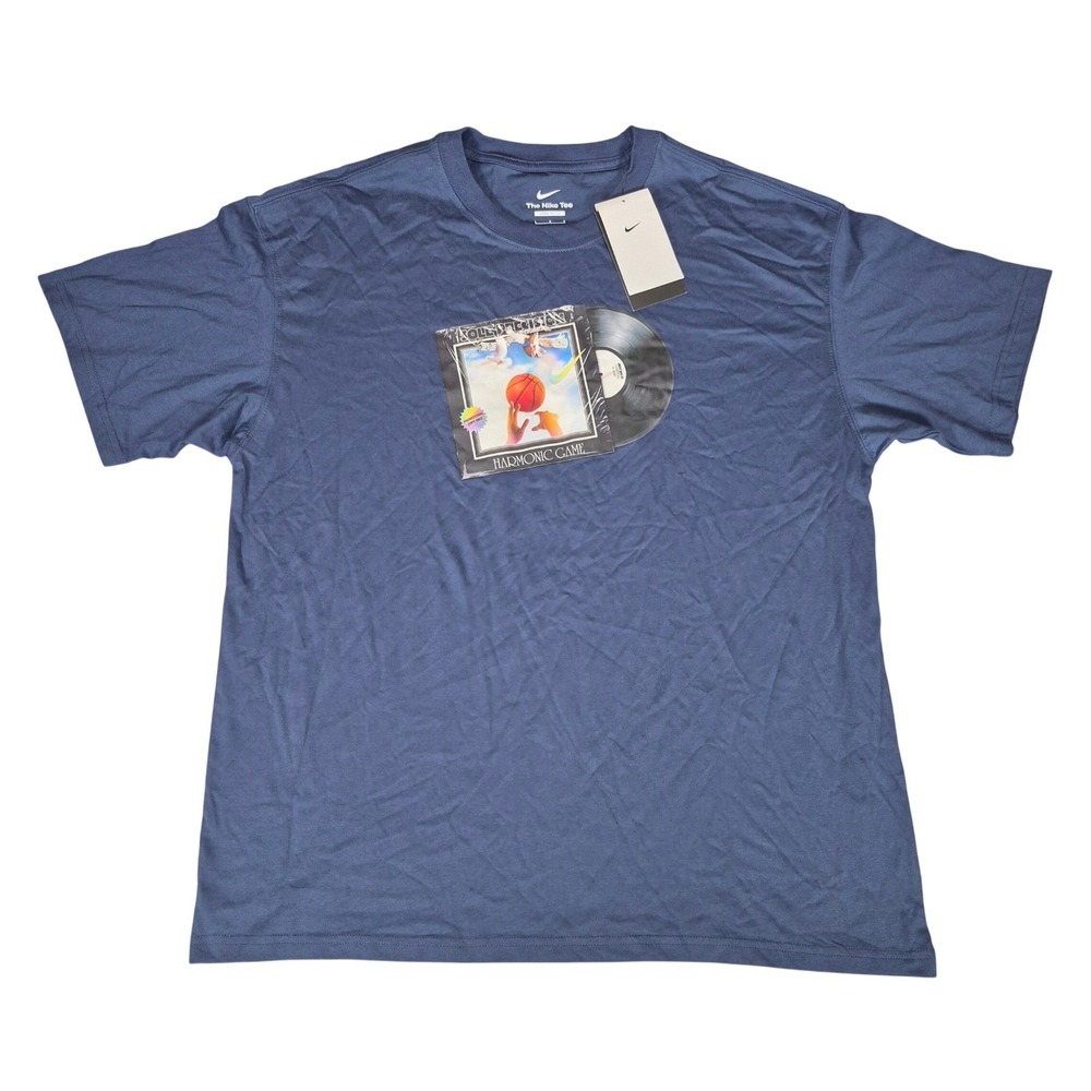 Nike Mens Harmonic Game Basketball Vinyl Record Graphic T-Shirt Navy L FQ4914